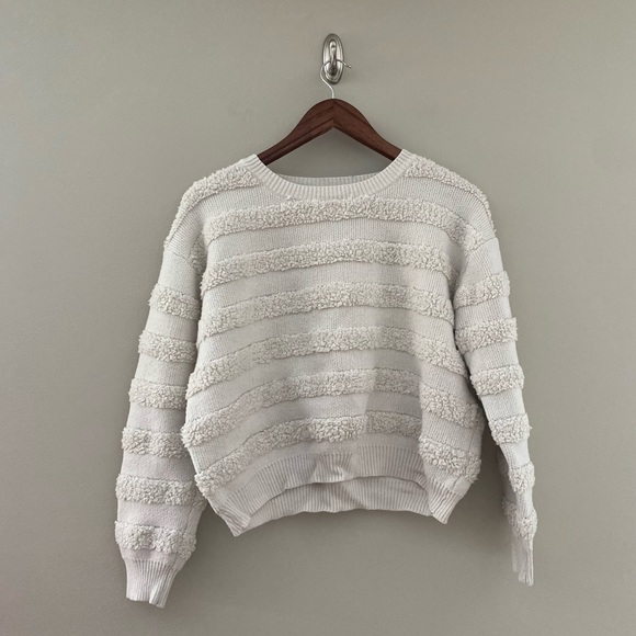 Dreamers By Debut Sweaters - DREAMERS BY DEBUT Cream White Cropped Sweater with Textured Striped Pattern